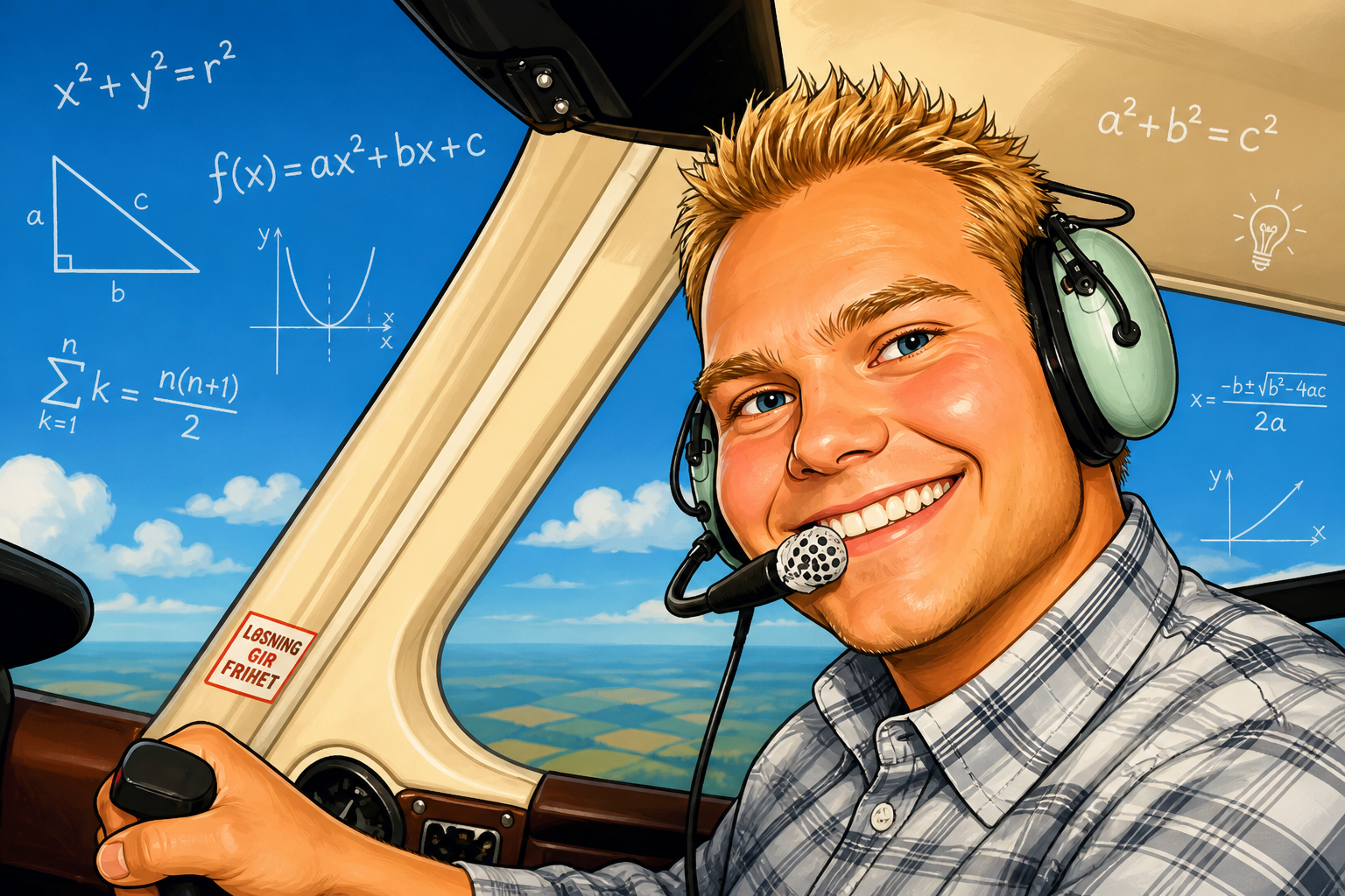 Martin i cockpit med matteformler